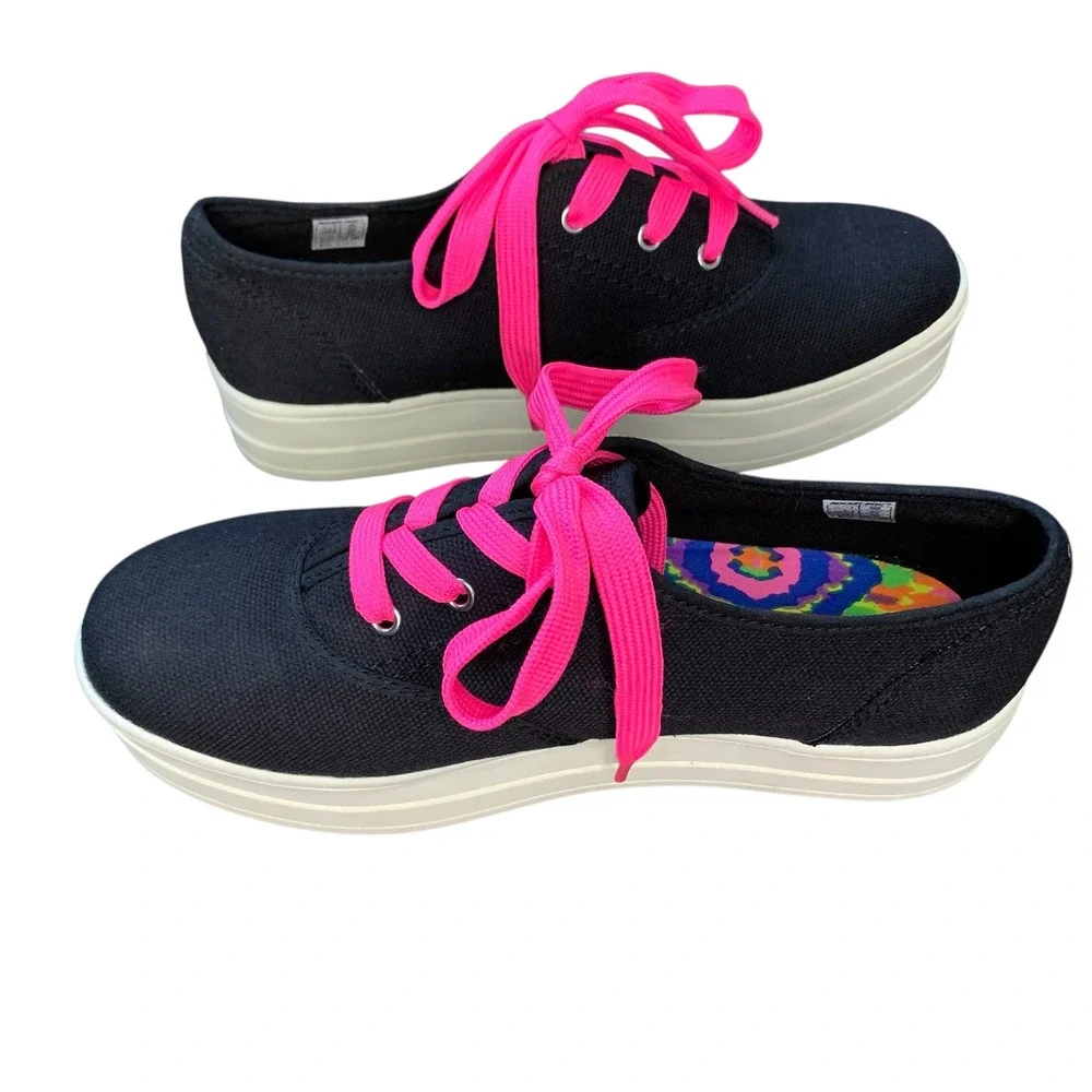 Rocket‎ Dog Platform Sneakers Canvas Lace Up Casual Shoes Black Pink Size 8.5